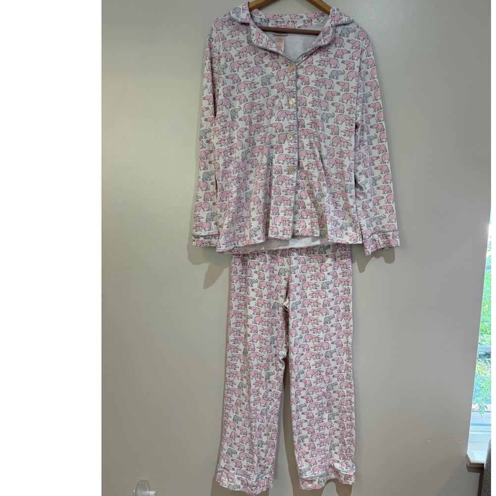 BedHead Pajamas Women Medium Pink Grey Elephant Print Cotton Knit PJ Set USA